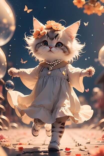 Cute fairy tale cat with butterfly wings wallpaper illustration background