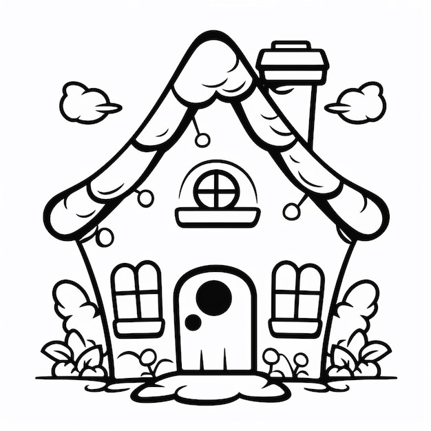 Photo a cute fairy tale house simple coloring page for kids kawaii black outline