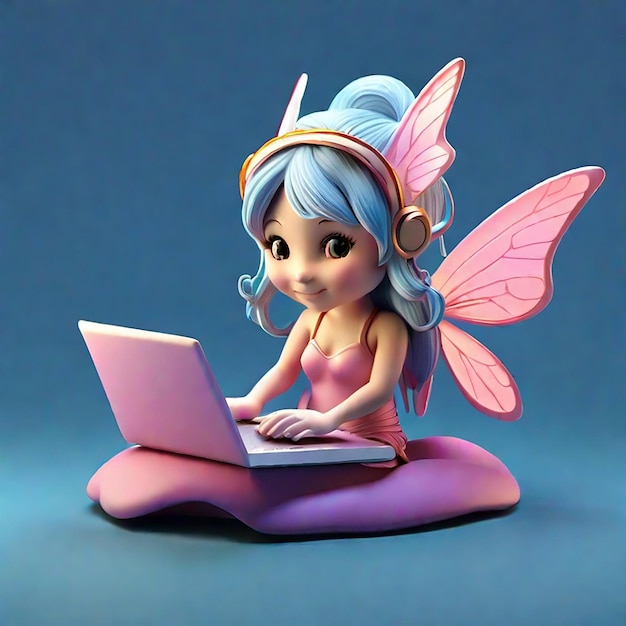 A cute fairy using a laptop generated by AI