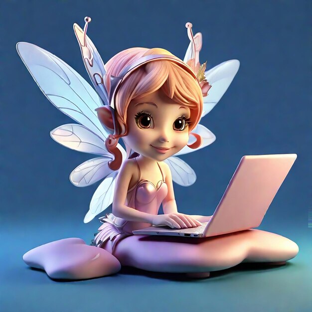 A cute fairy using a laptop generated by AI