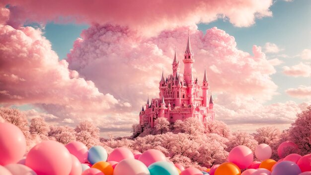 Cute fairytale castle in the clouds