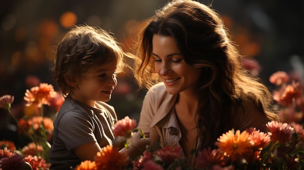 Foto famiglia carino in un parco di primavera