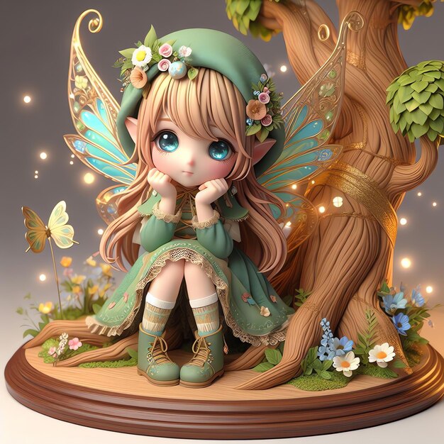 Cute fantasy fairy cartoon character with colourful 3D character for children Illustration