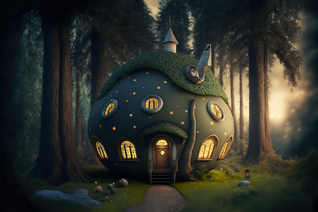 Cute Fantasy House Fairy tale little cottage in magical forest Generated AI