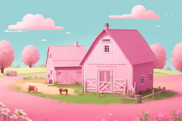 Foto bella fattoria di colore rosa.