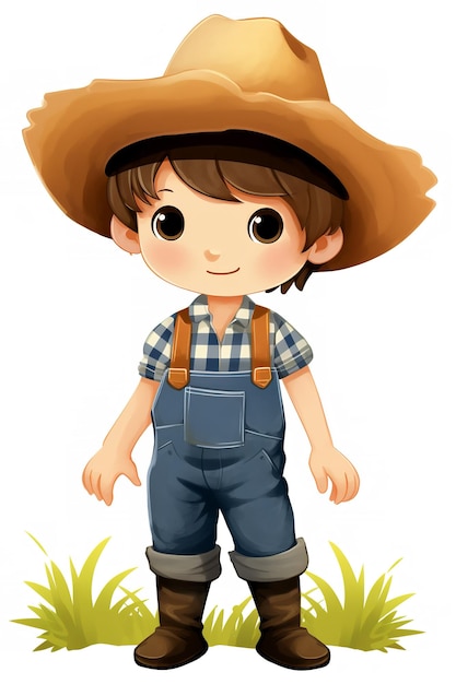 Photo cute farmer boy watercolor art