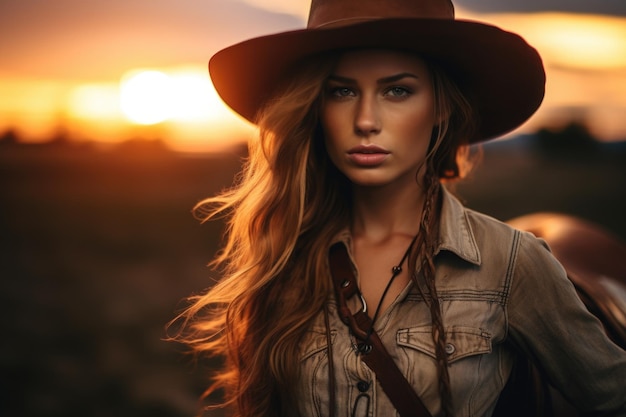 Cute Farmer woman with cow