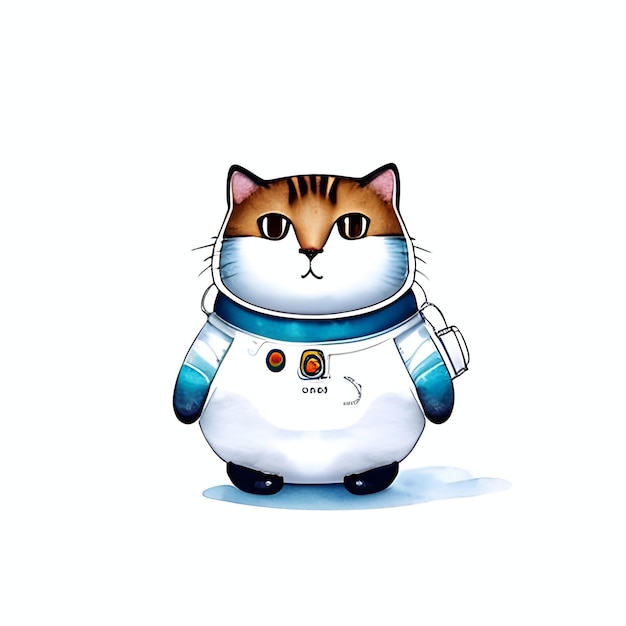 かわいい太った猫 宇宙飛行士のスーツを着たかわいい肥えた猫 水彩画スケッチ グランジスタイルのジェネレーティブAIイラスト