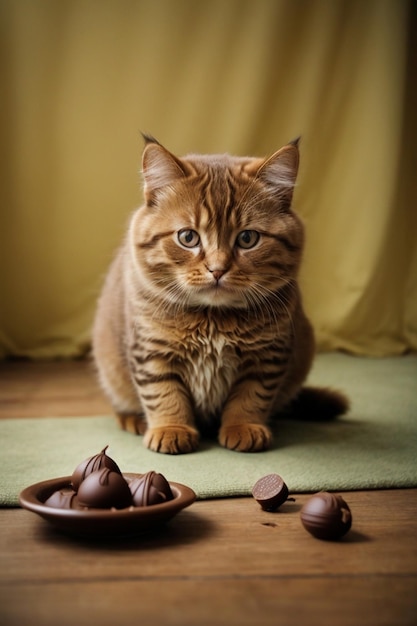 可愛い太った黒茶色の猫