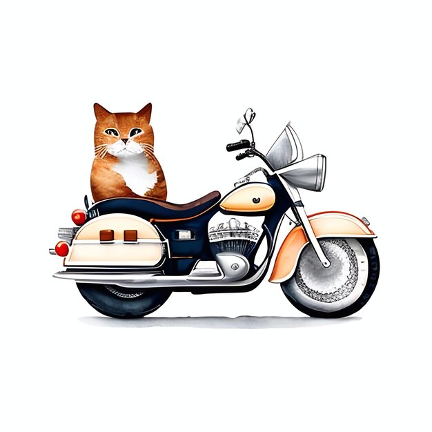 A cute fat cat helmet riding a motorcycle watercolor sketch Grunge style generative ai illustration