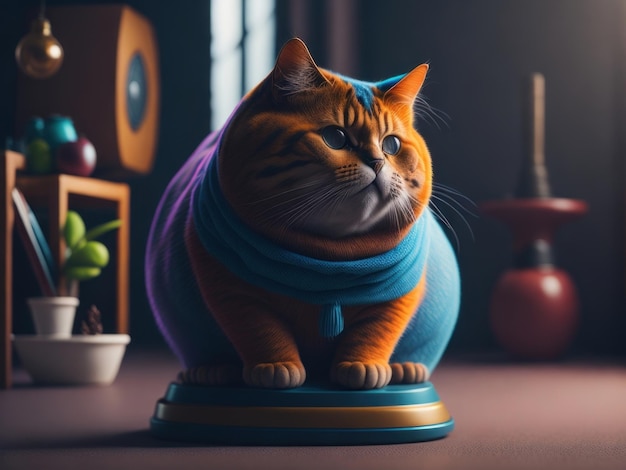 Cute fat cat standing on scales AI generated