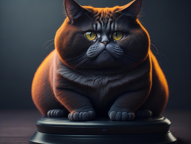 Cute fat cat standing on scales AI generated