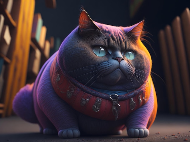 Cute fat cat with vibrant colors AI generated