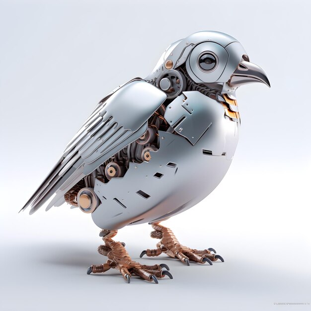 Photo cute fat metal pigeon bird robot