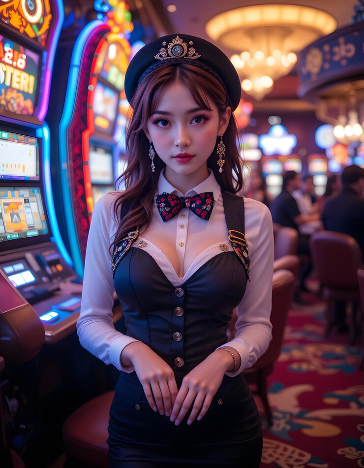 Photo 카지노에서 호스팅하는 귀여운 여성 카지노 직원