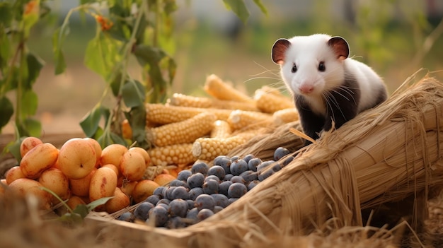 Cute Ferret Harvesting Sweet Potatoes in Autumn AI Generated