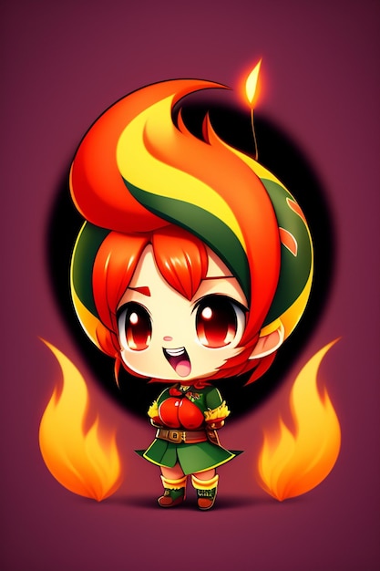 cute fire character chibi cartoon