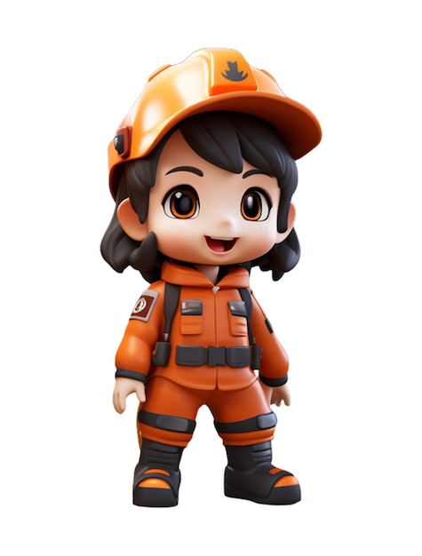 A Cute Firefighter woman character in uniform Isolate on white background