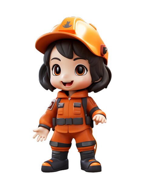 A Cute Firefighter woman character in uniform Isolate on white background