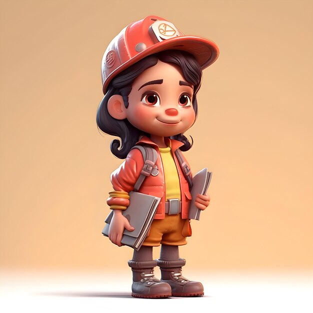 Cute fireman with helmet and uniform 3d illustration