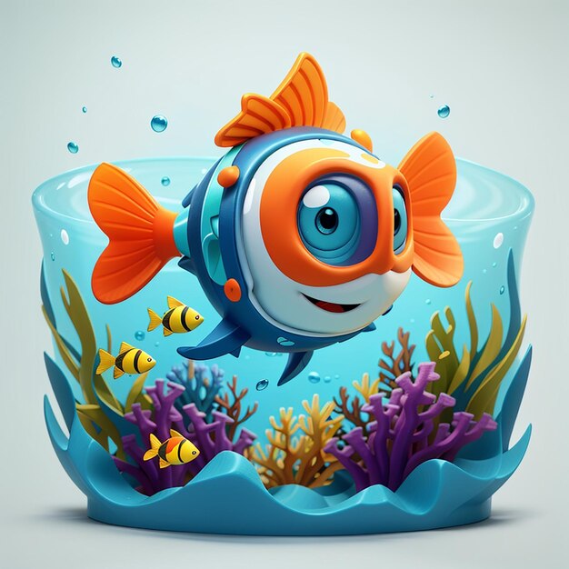 Cute fish diver snorkeling in ocean cartoon vector icon illustration animal nature icon isolated