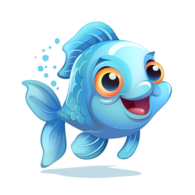 Cute fish sea animal cartoon on white background