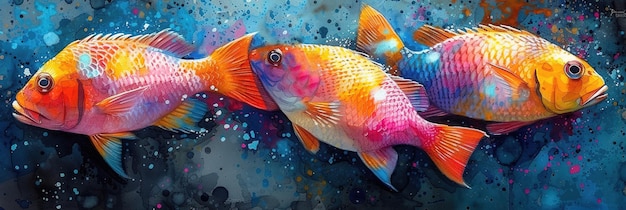 Cute fish watercolor painting