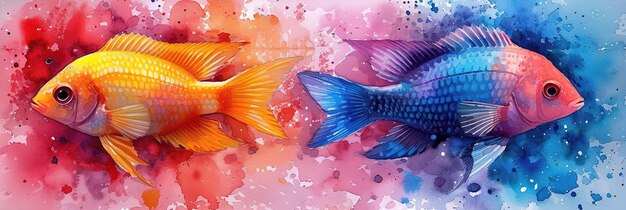 Cute fish watercolor painting