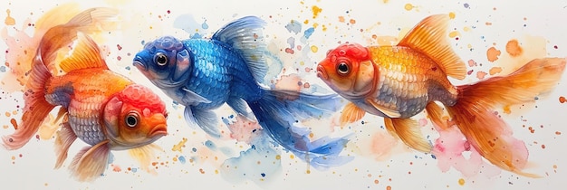 Cute fish watercolor painting