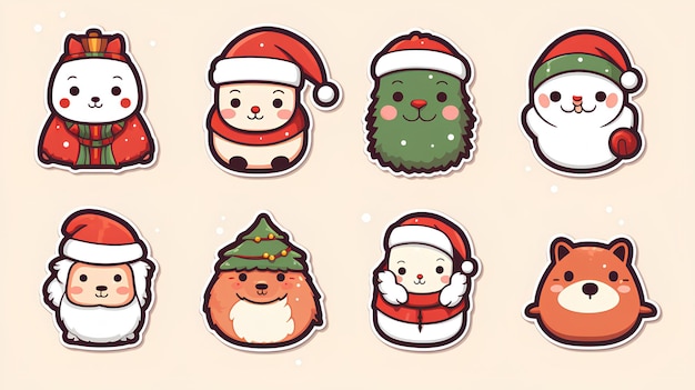 cute flat christmas sticker bundle cartoon version bundle set