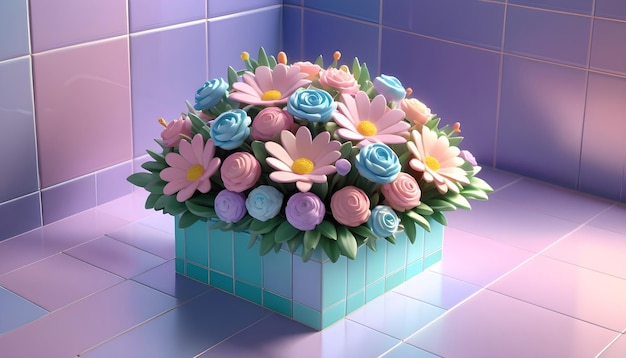 cute flower bouquet inside of a tile 1