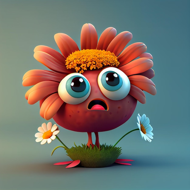 Photo cute flower character 3d rendering