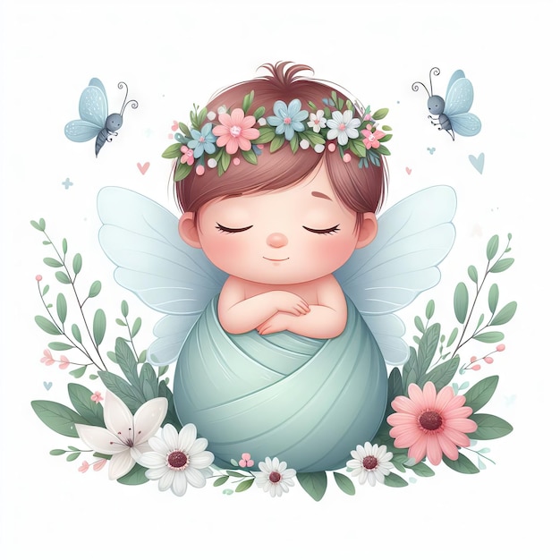 Cute flower fairy Cartoons newborn character Design for a girls room girls print greeting card