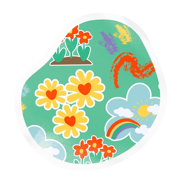 cute flower png pattern badge sticker on transparent background