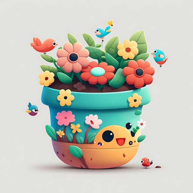 Cute flower pot digital art style colorful cartoon