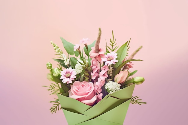 Cute flowers in envelope pink background