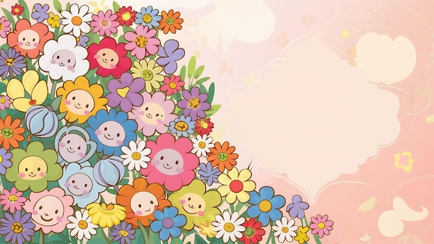 Cute flowers on pink background with space on right