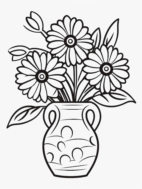 Cute flowers in vase Kawaii Coloring book worksheet for kids