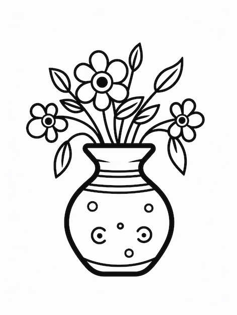 Cute flowers in vase Kawaii Coloring book worksheet for kids