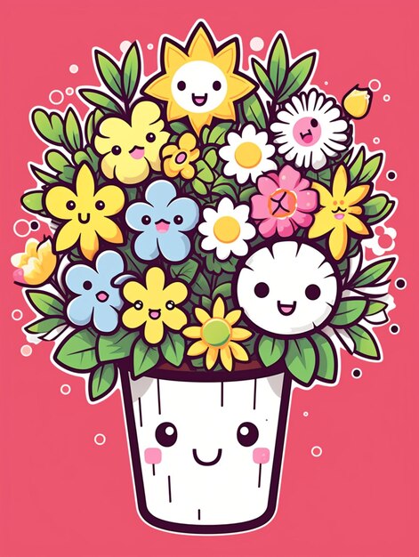 cute flowers in vase smiling vector