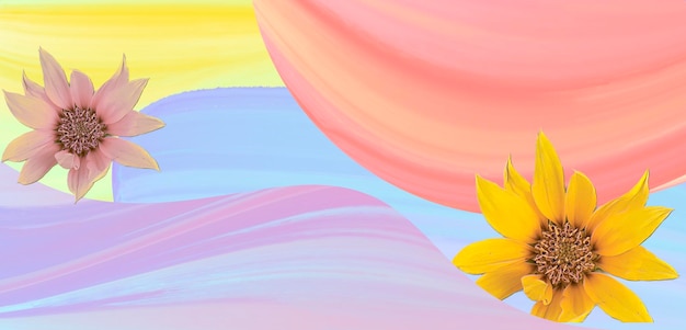 Cute flowers with colorful paint brush strokes art background