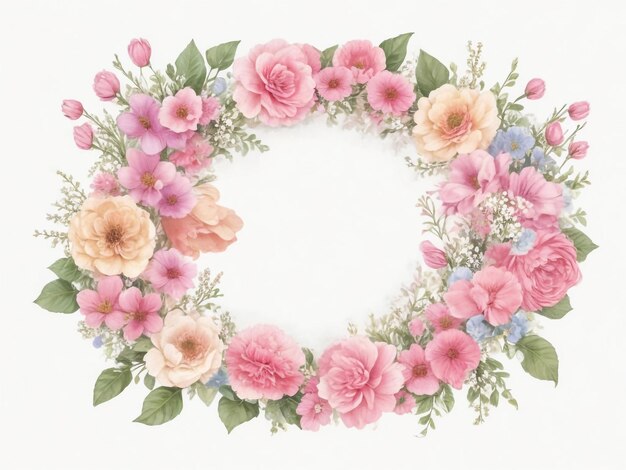 cute flowers wreath with watercolor roses