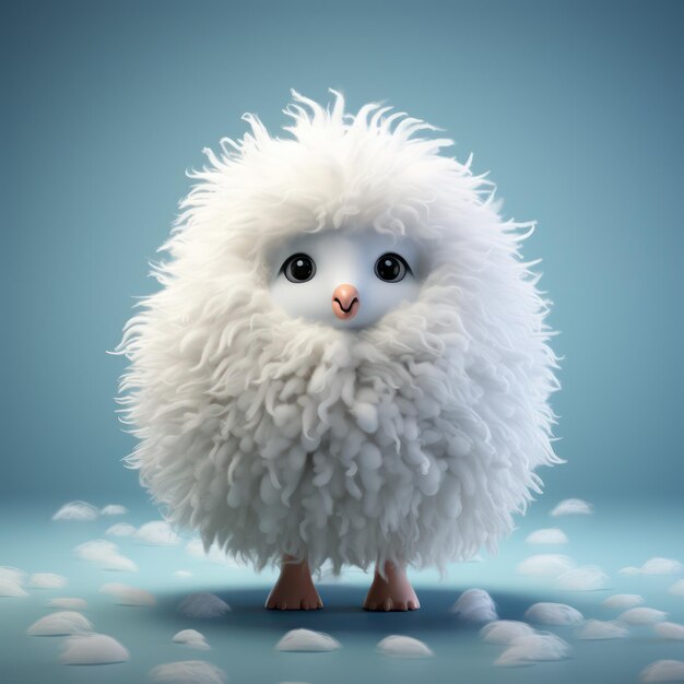 Photo a cute fluffy bird creature 3d illustration on a neutral background