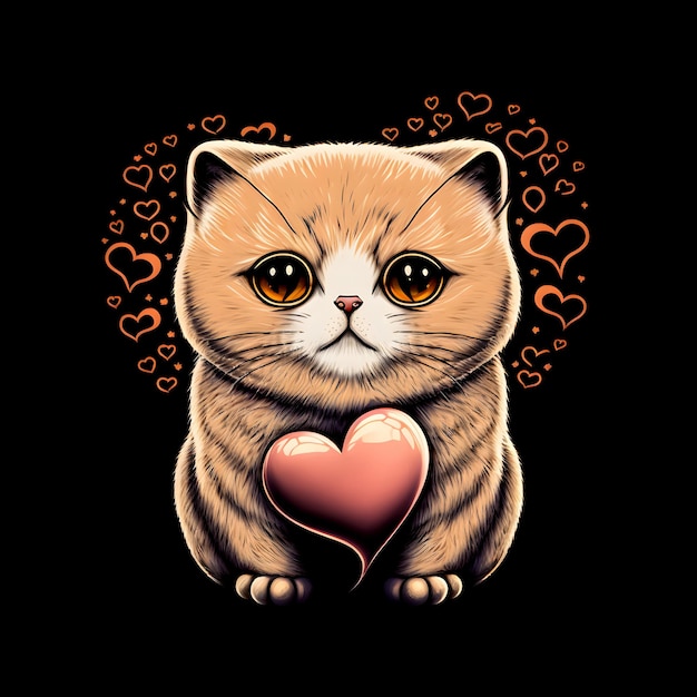 かわいいふわふわの猫とハート 恋に落ちた猫がハートの形をしたプレゼントを持っている バレンタインデー はがきの結婚式の招待状のデザイン要素