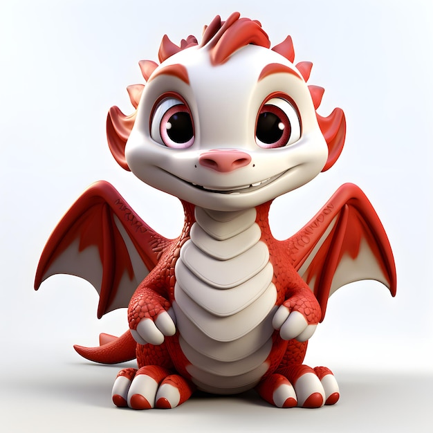 Cute fluffy colorful dragon clipart in 3d style dynamic pose white background