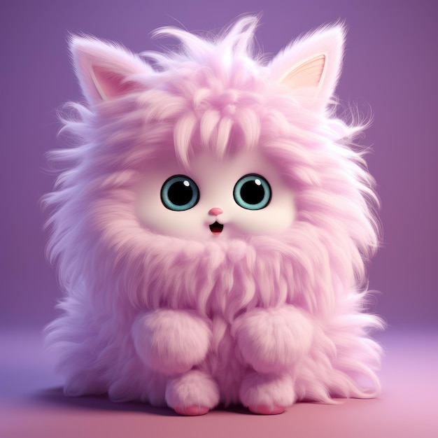 Photo a cute fluffy creature 3d illustration on a neutral background