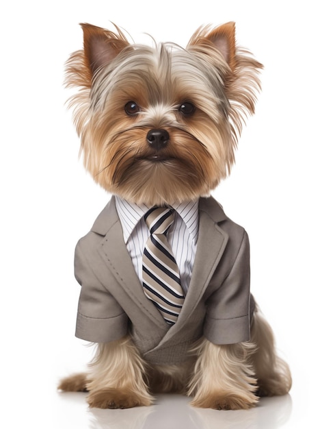 A cute and fluffy dog dressed as businessman