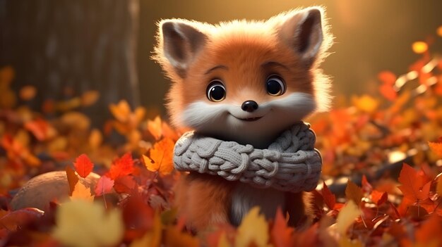 Photo cute fluffy fox sitting in autumn woods