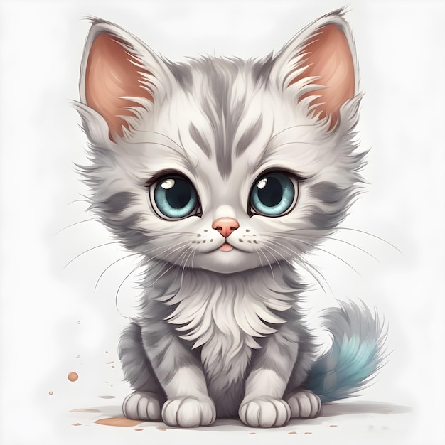 Cute Fluffy Kitten Cartoon Illustration