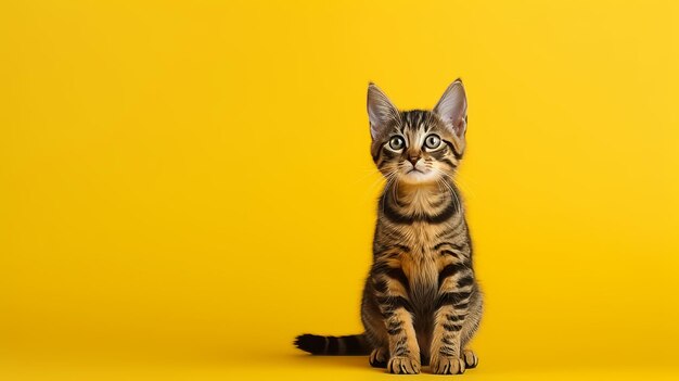 テキストオーバーレイやデザインプロジェクトに最適なカラフルな背景の可愛い毛深い子猫